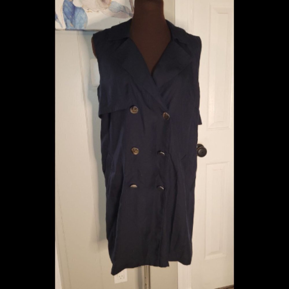Zara Basic Dress Dark Blue Buttons Suit Dress Size Medium - Picture 3 of 7